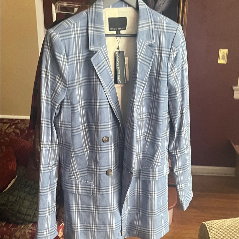 Banana Republic Light Blue Checkered Blazer